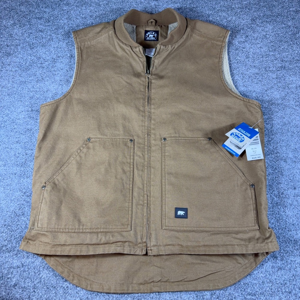 Polar King by Key Mens Premium Duck Vest Sherpa Lined Brown LT 38.28